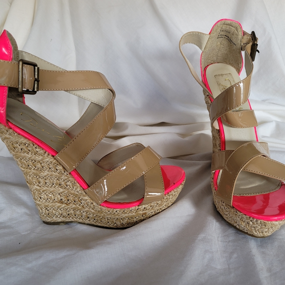 Like new  pink and brown wedges